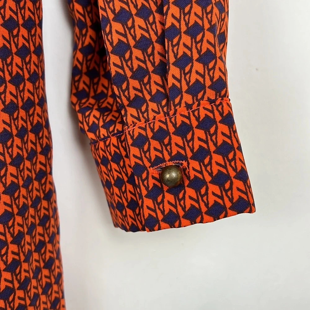 MAISON JULES button down shirt dress roll tab collared orange and navy M - Picture 2 of 13
